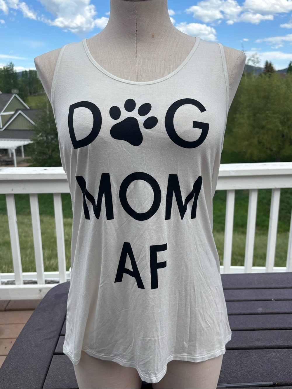 Bear Dance White Tank Top with Black Paw Print & Text